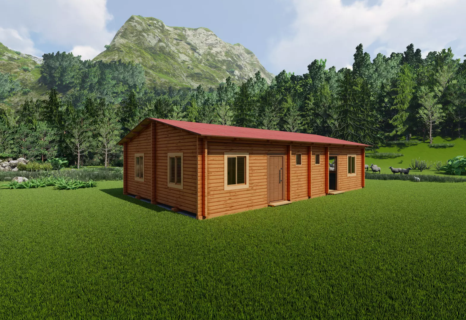 Wooden Double House 3D model_0