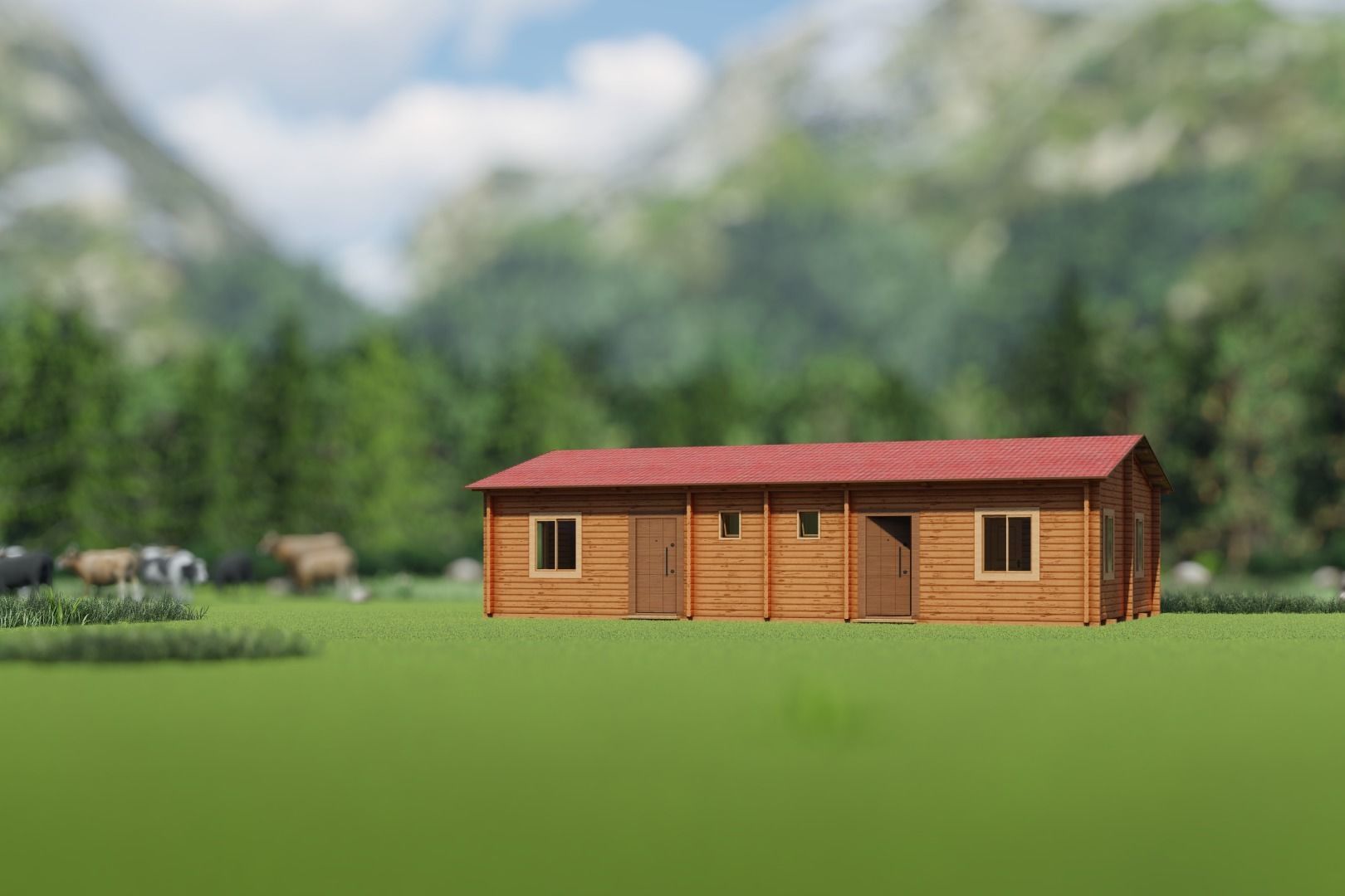 Wooden Double House 3D model_5