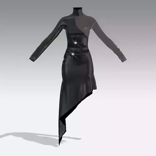 ASYMETRIC RUFFLED LEATHER DRESS BLACK SPARKLE