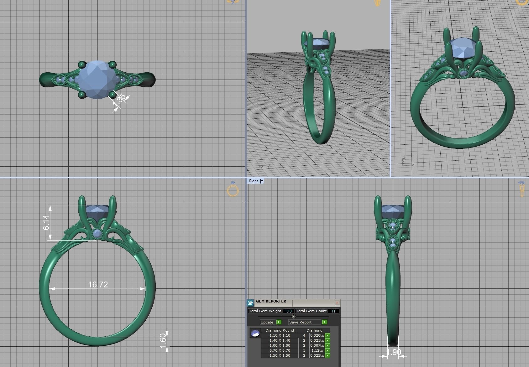 Solitaire Nautilus Engagement Ring Big Stone 3dmodel 3D print model_9