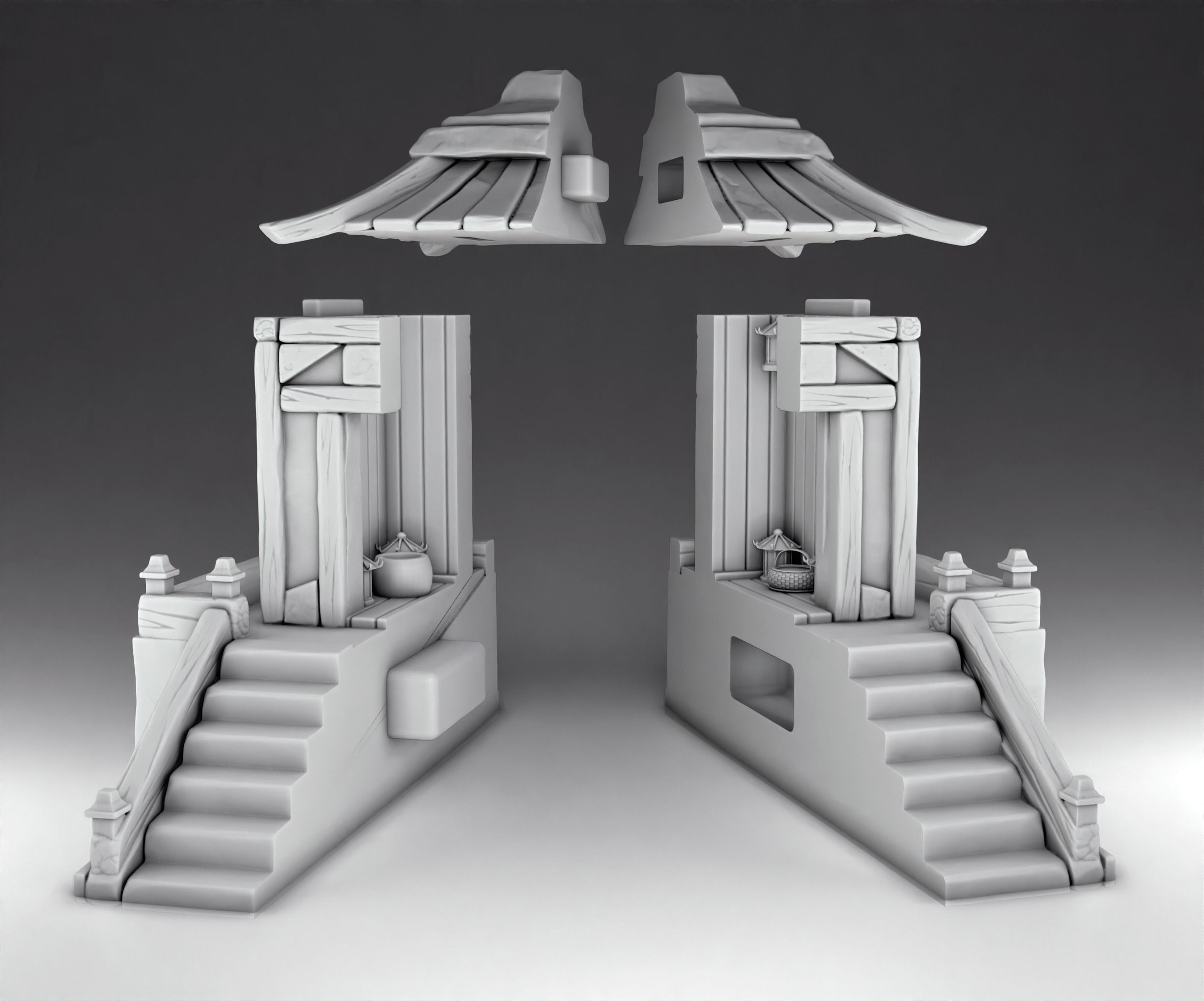 House chinese temple with stairs and steps 3D print model_2