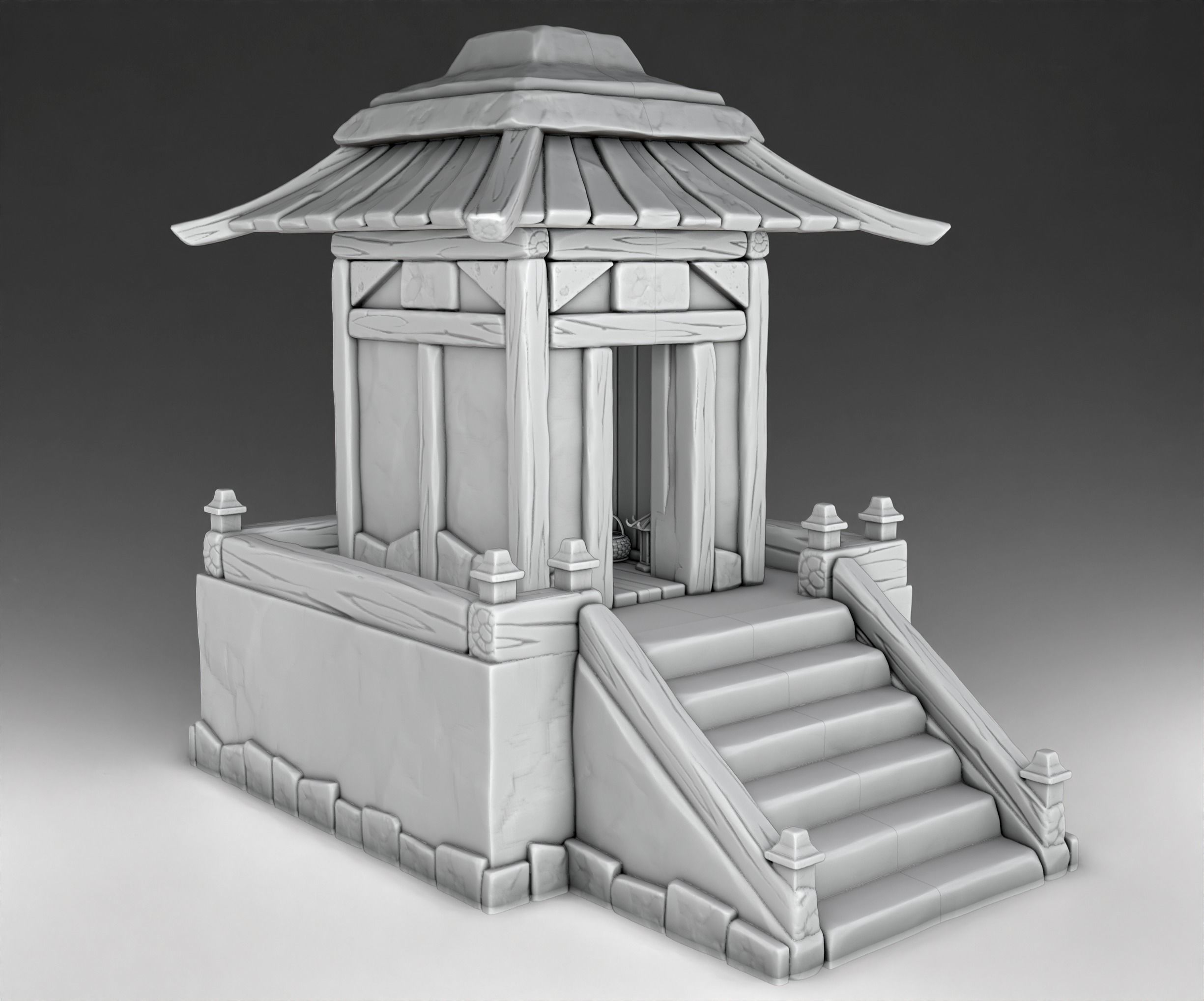 House chinese temple with stairs and steps 3D print model_1