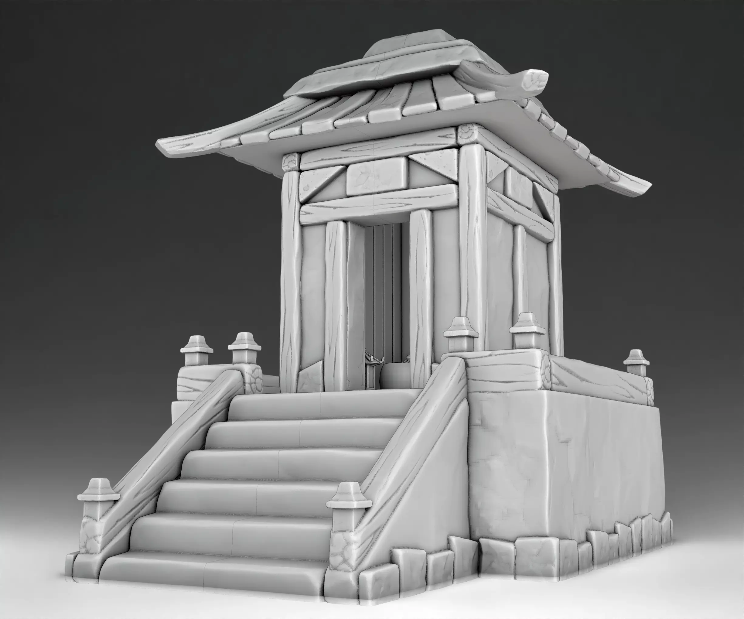 House chinese temple with stairs and steps 3D print model_0