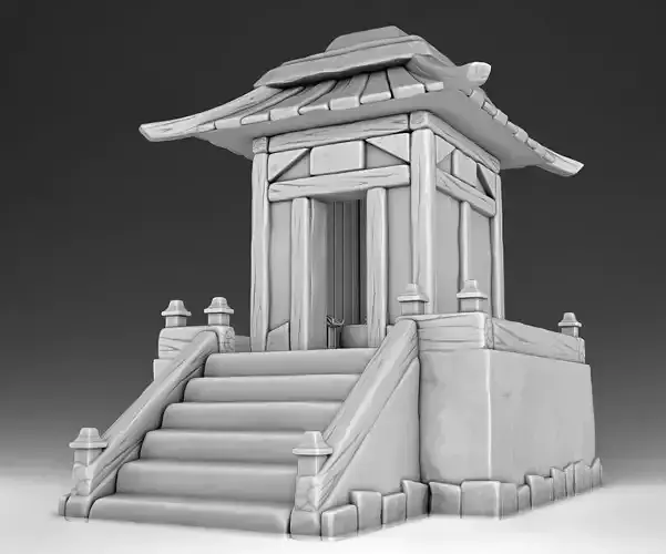 House chinese temple with stairs and steps 3D print model