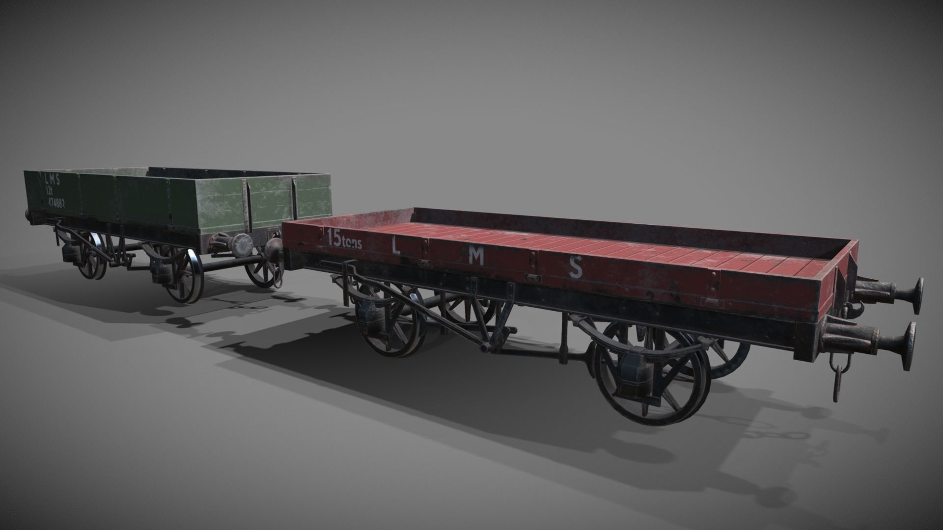 1-plank - 3plank rail wagon Low-poly 3D model_4