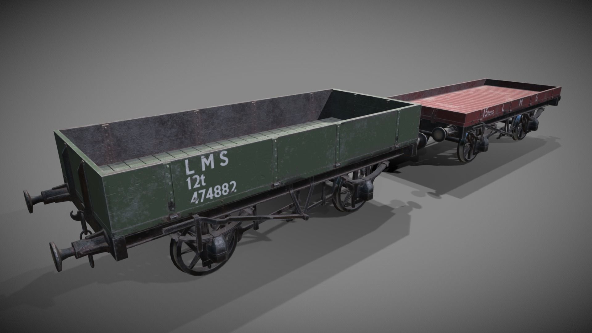 1-plank - 3plank rail wagon Low-poly 3D model_1