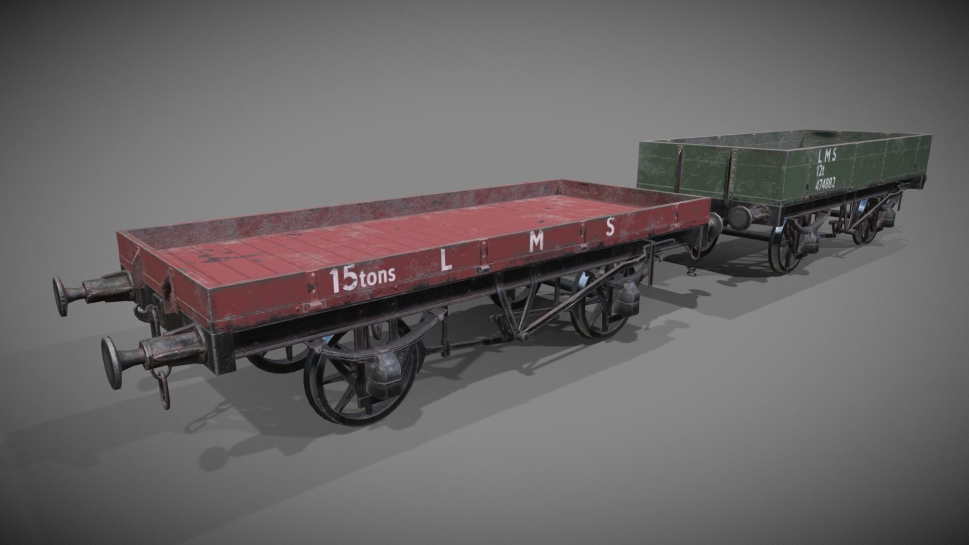 1-plank - 3plank rail wagon Low-poly 3D model_5