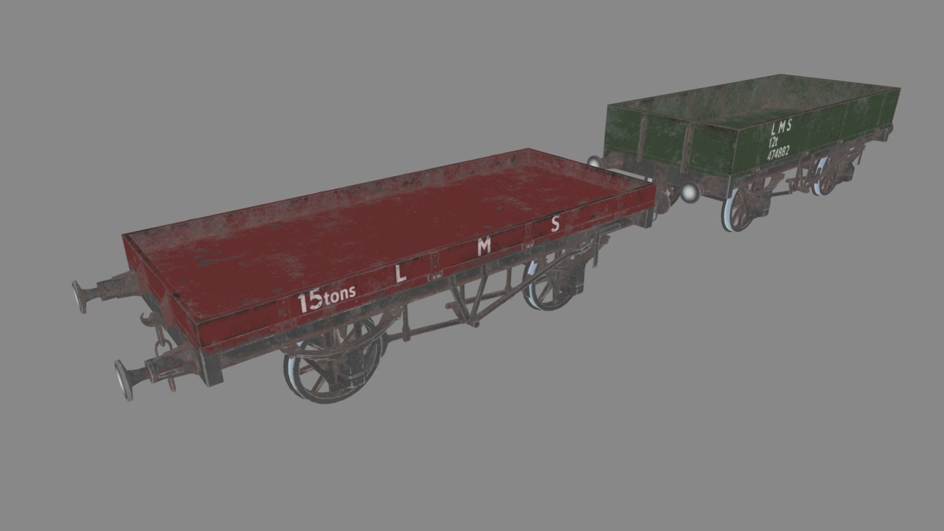 1-plank - 3plank rail wagon Low-poly 3D model_9