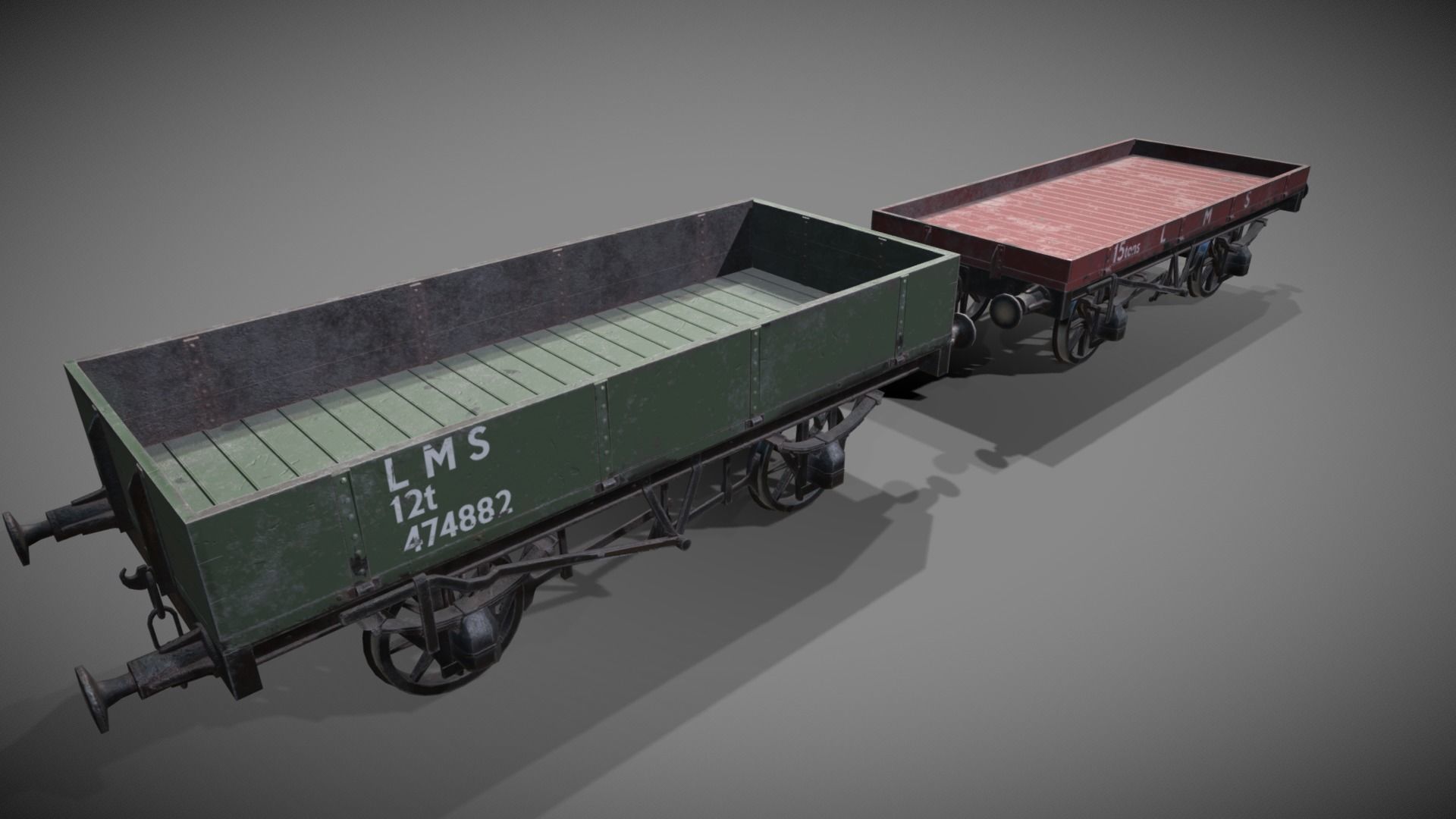 1-plank - 3plank rail wagon Low-poly 3D model_3