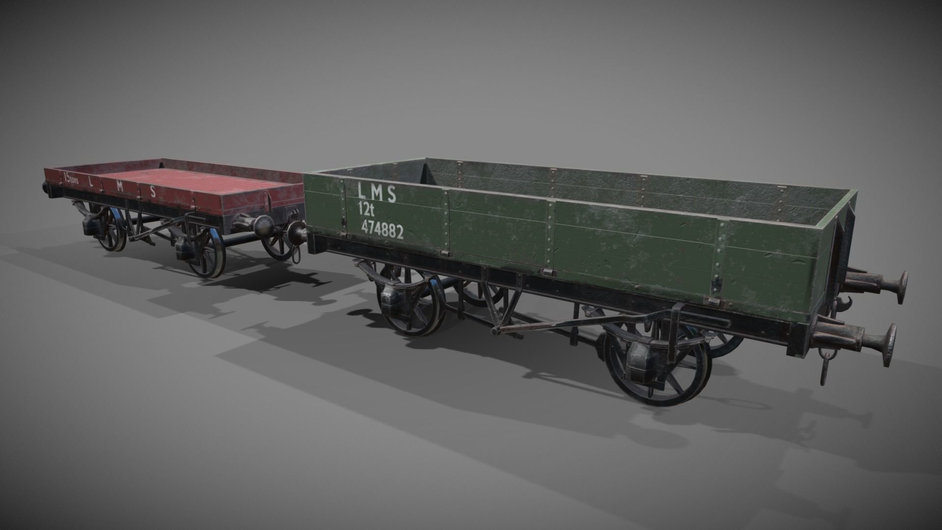 1-plank - 3plank rail wagon Low-poly 3D model_2