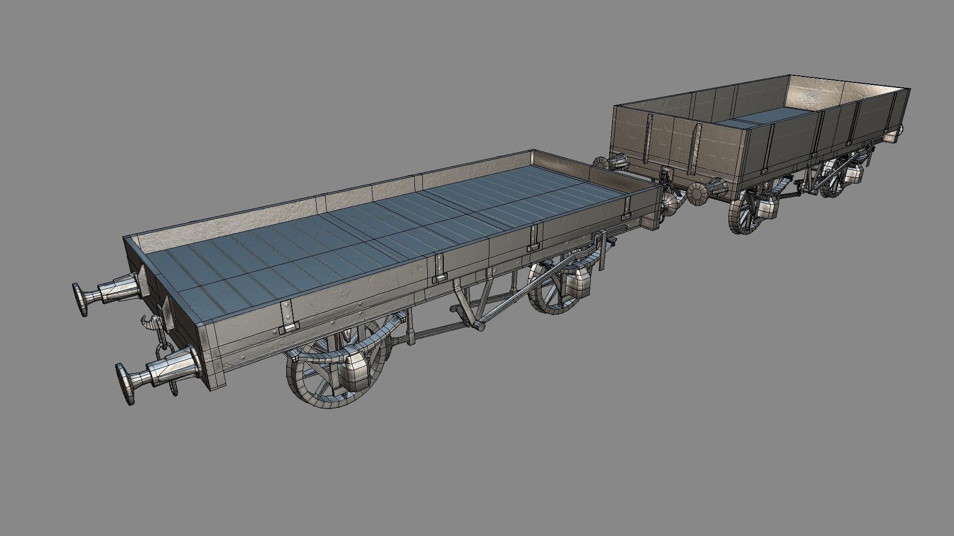 1-plank - 3plank rail wagon Low-poly 3D model_8