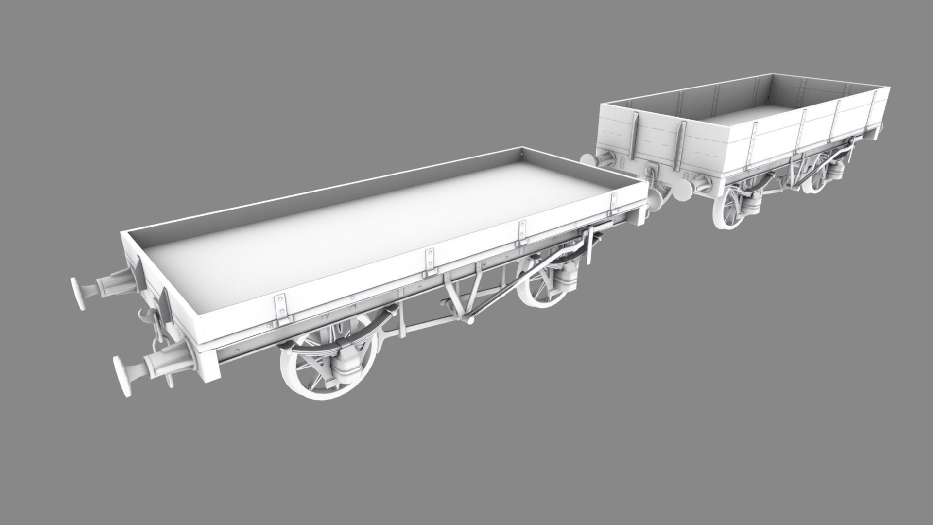 1-plank - 3plank rail wagon Low-poly 3D model_7