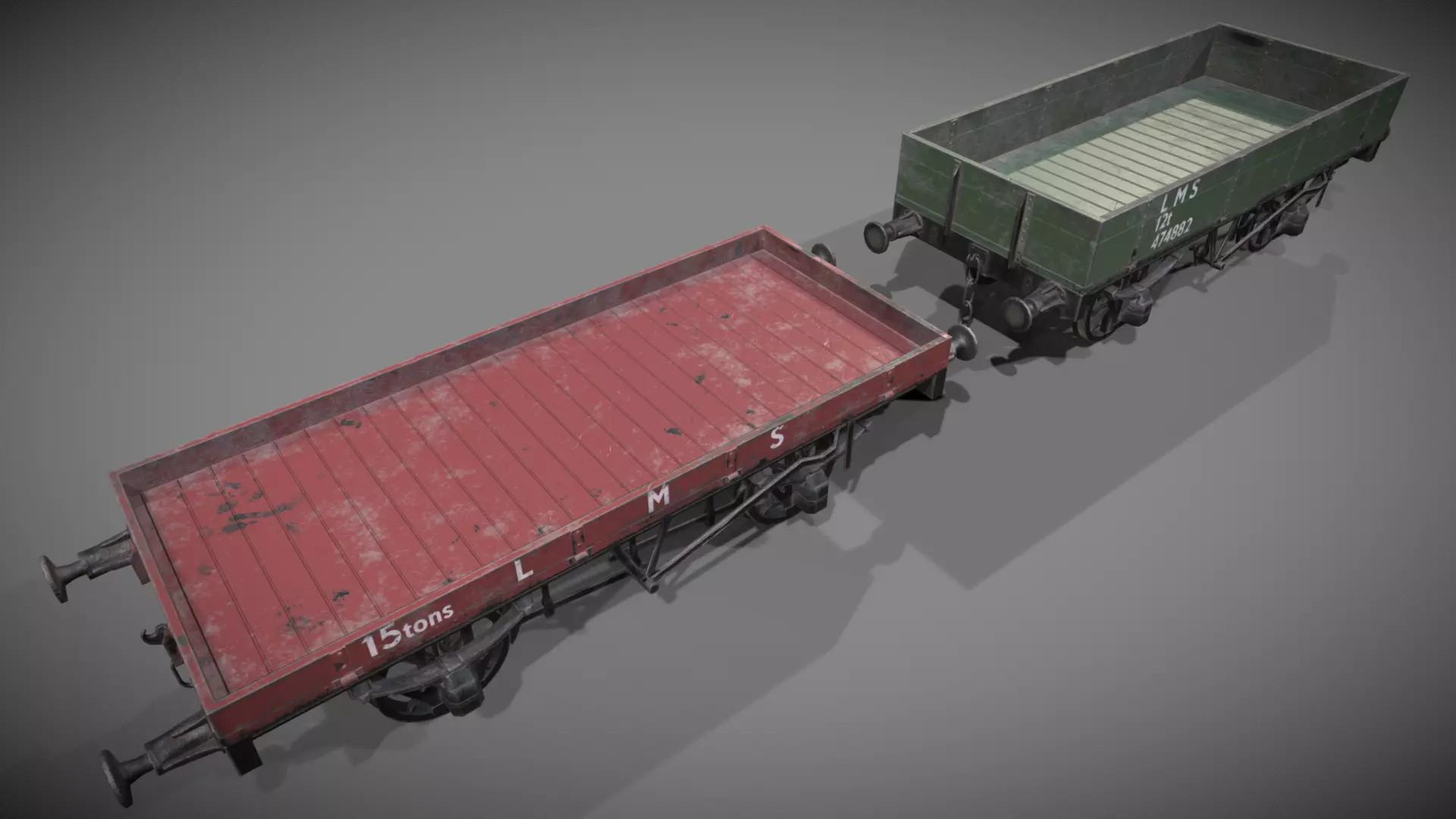 1-plank - 3plank rail wagon Low-poly 3D model_0