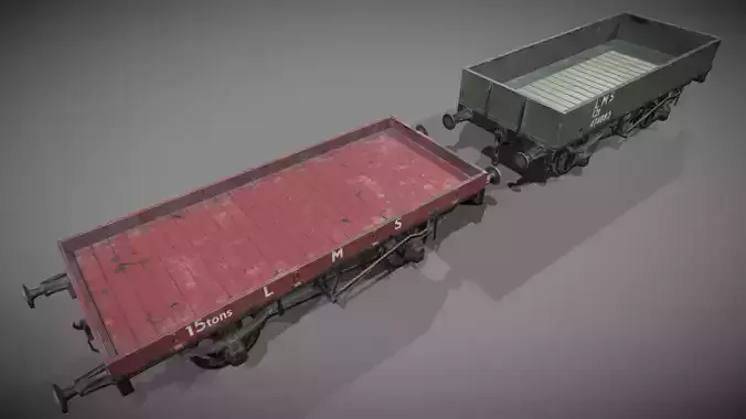 1-plank - 3plank rail wagon Low-poly 3D model