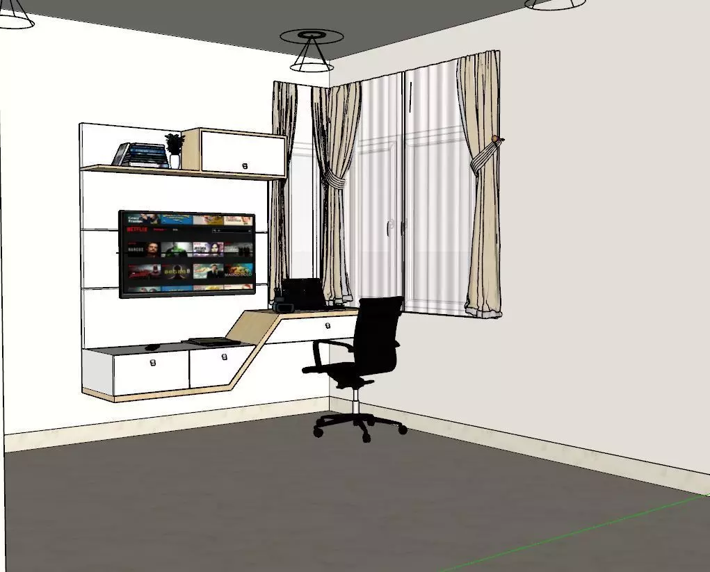 Study Table With Tv Unit 3D model_0