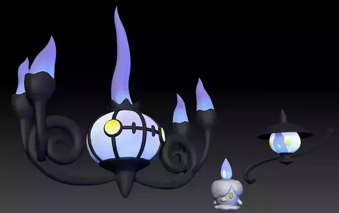 Pokemon Litwick Lampent Chandelure 3D print model
