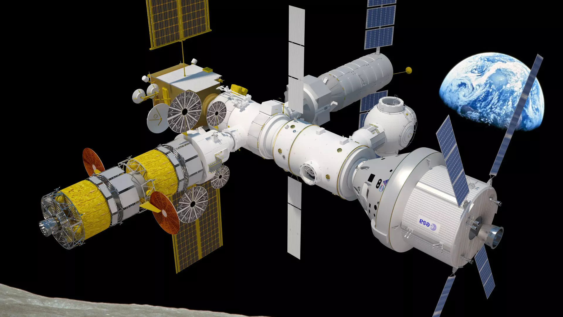NASAs Lunar Gateway with Orion Docked Left 3D model_0