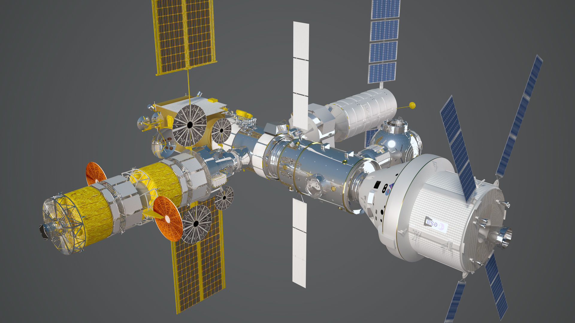 NASAs Lunar Gateway with Orion Docked Left 3D model_84