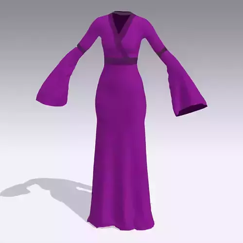 DRESS  RUFFLED SLEVEE PURPLE LOOK V NECKLINE