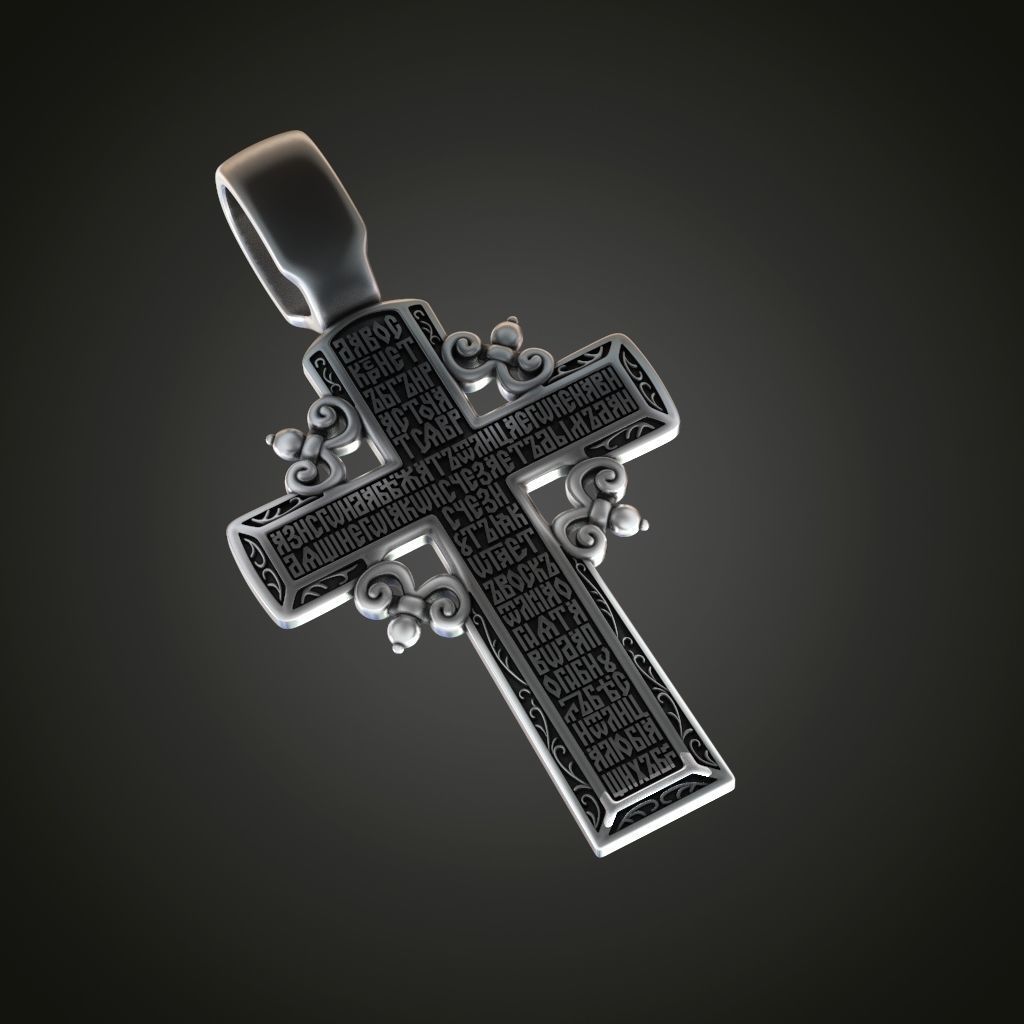 Orthodox cross cyrilic prayer crucifixion cherub 3D print model_2