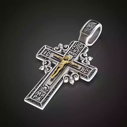 Orthodox cross cyrilic prayer crucifixion cherub 3D print model