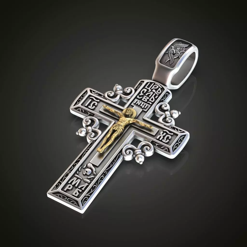 Orthodox cross cyrilic prayer crucifixion cherub 3D print model_0