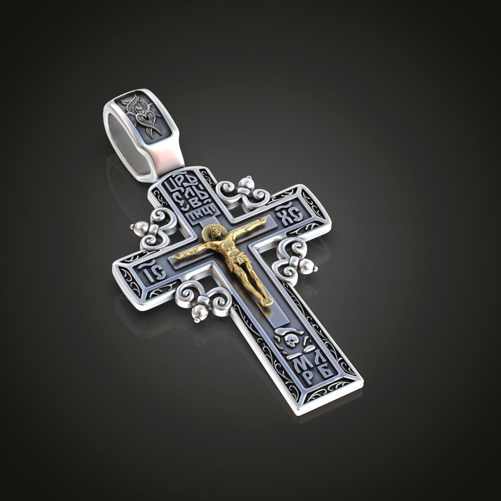 Orthodox cross cyrilic prayer crucifixion cherub 3D print model_1