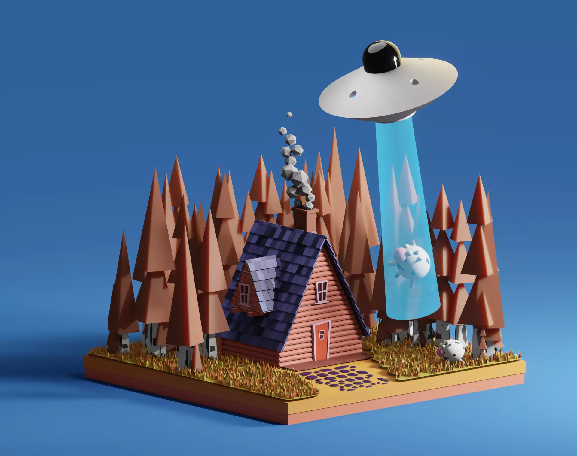 House and UFO Low-poly 3D model_0