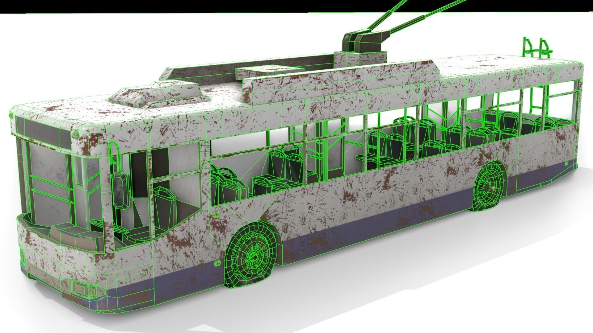 Old Rusty Trolleybus Low-poly 3D model_8