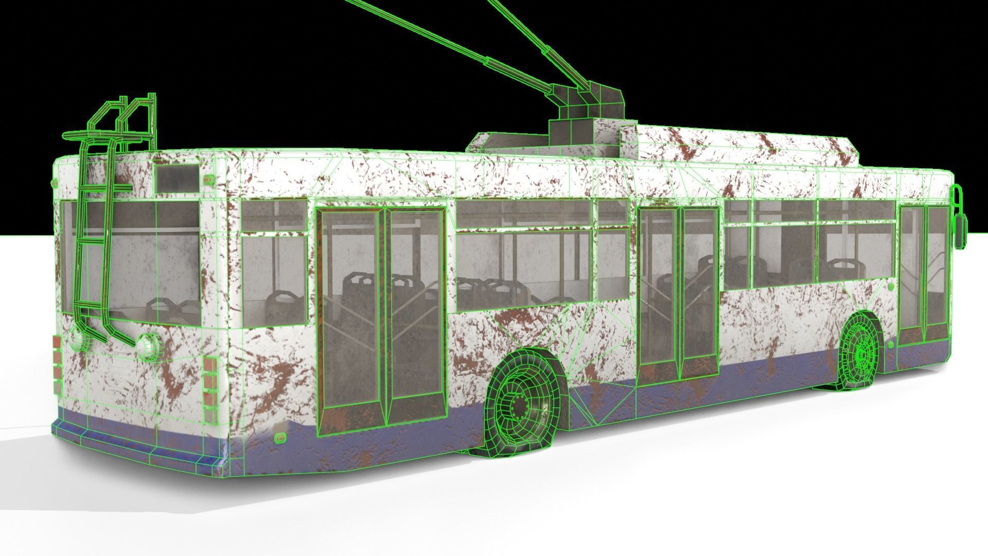 Old Rusty Trolleybus Low-poly 3D model_6
