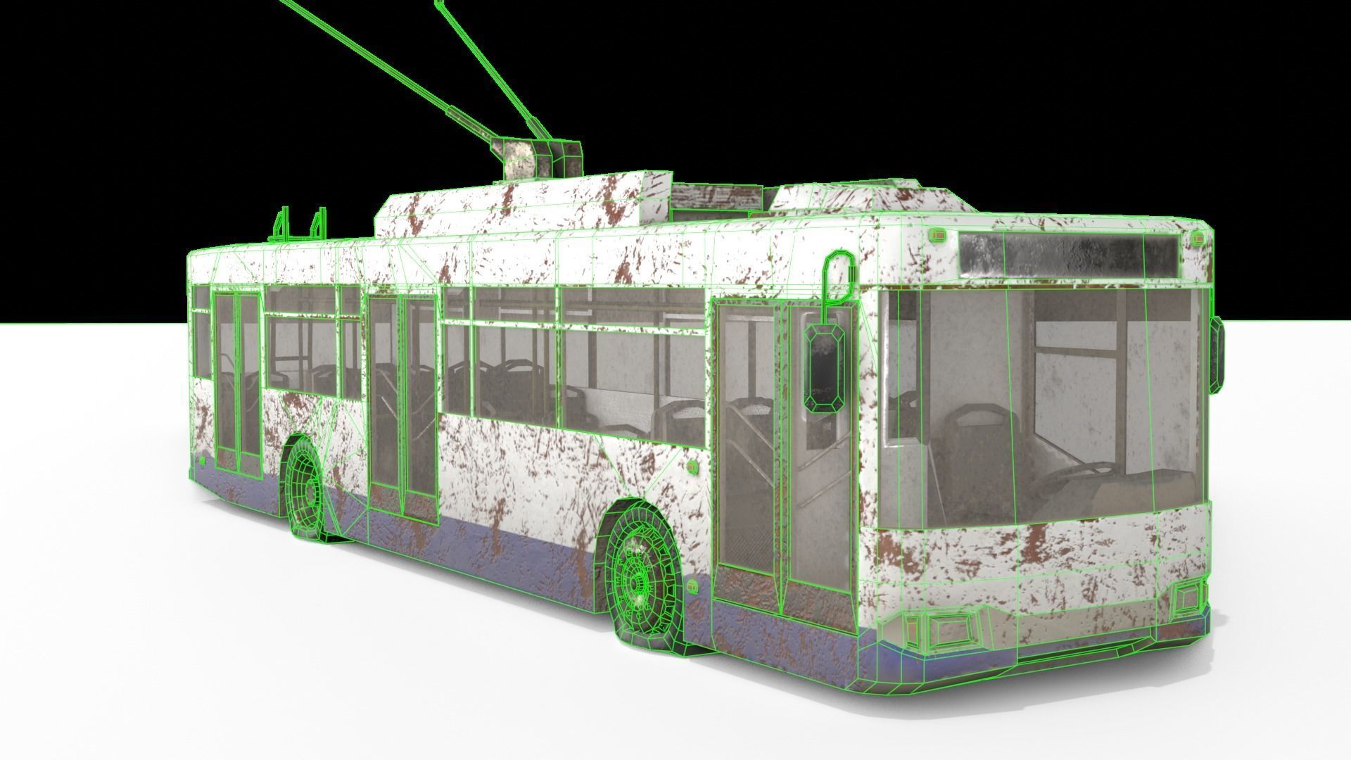 Old Rusty Trolleybus Low-poly 3D model_7