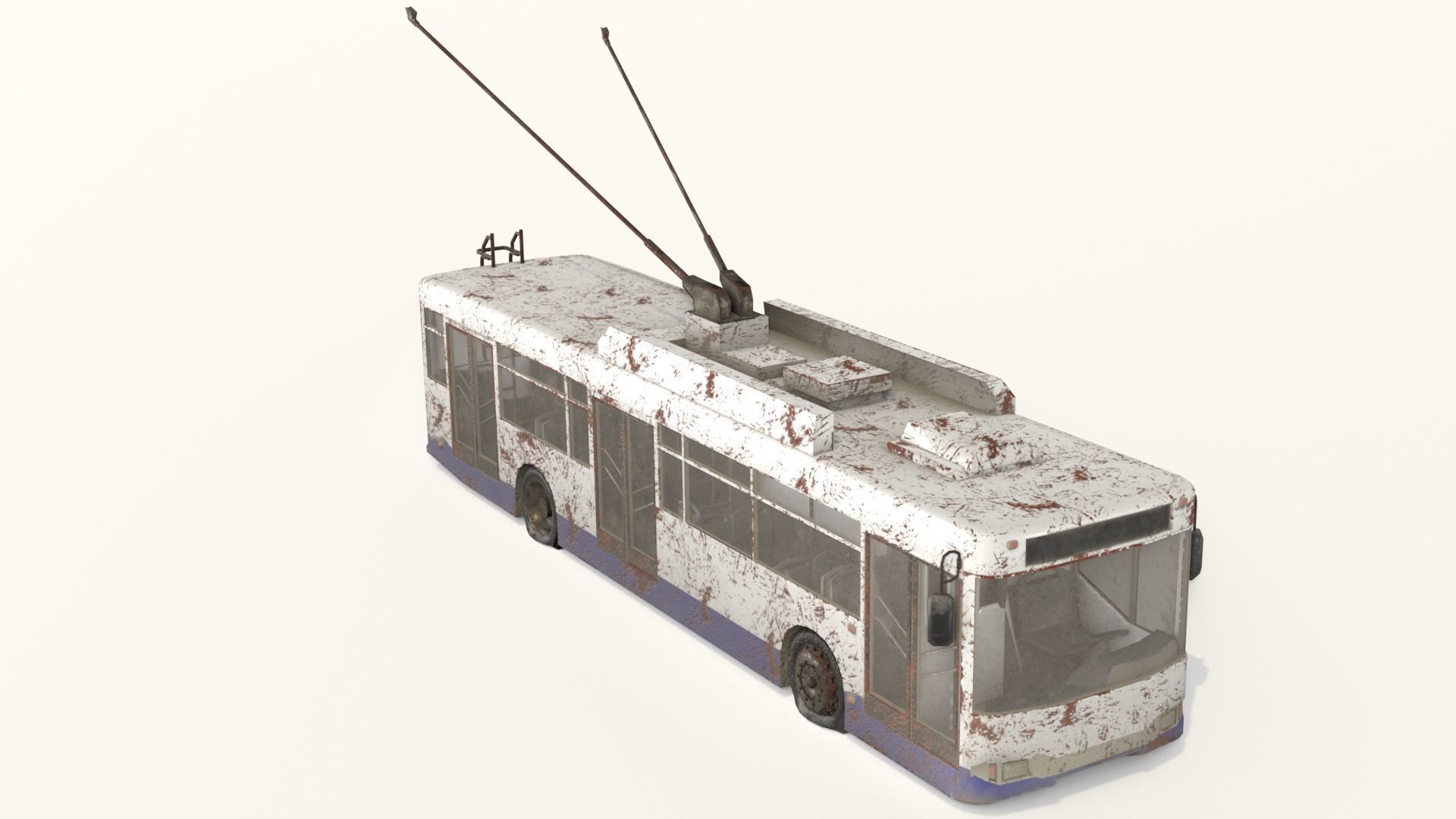 Old Rusty Trolleybus Low-poly 3D model_2