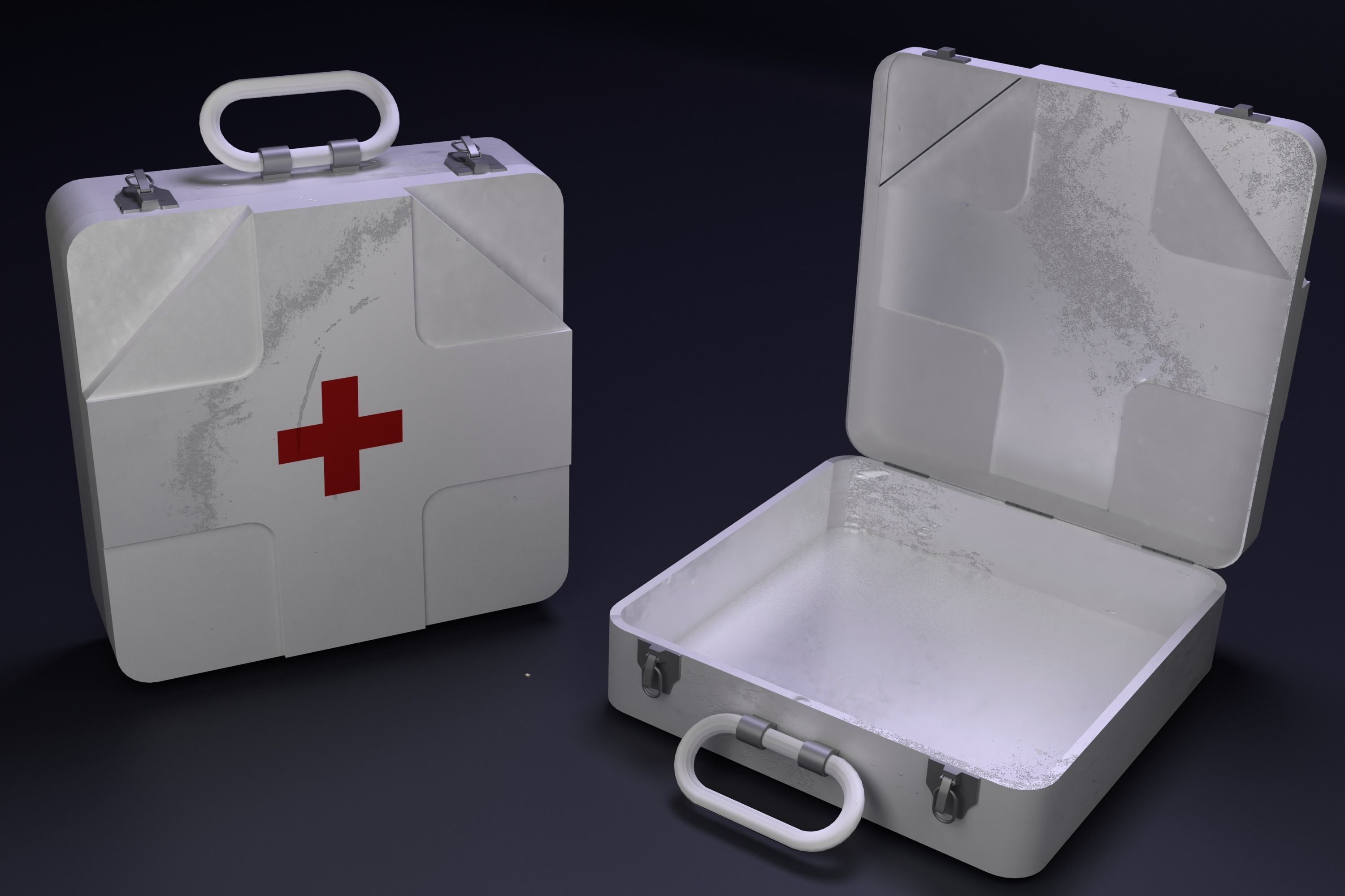 First Aid Medical Kit Little Suitcase With Medicine Low-poly 3D model_2