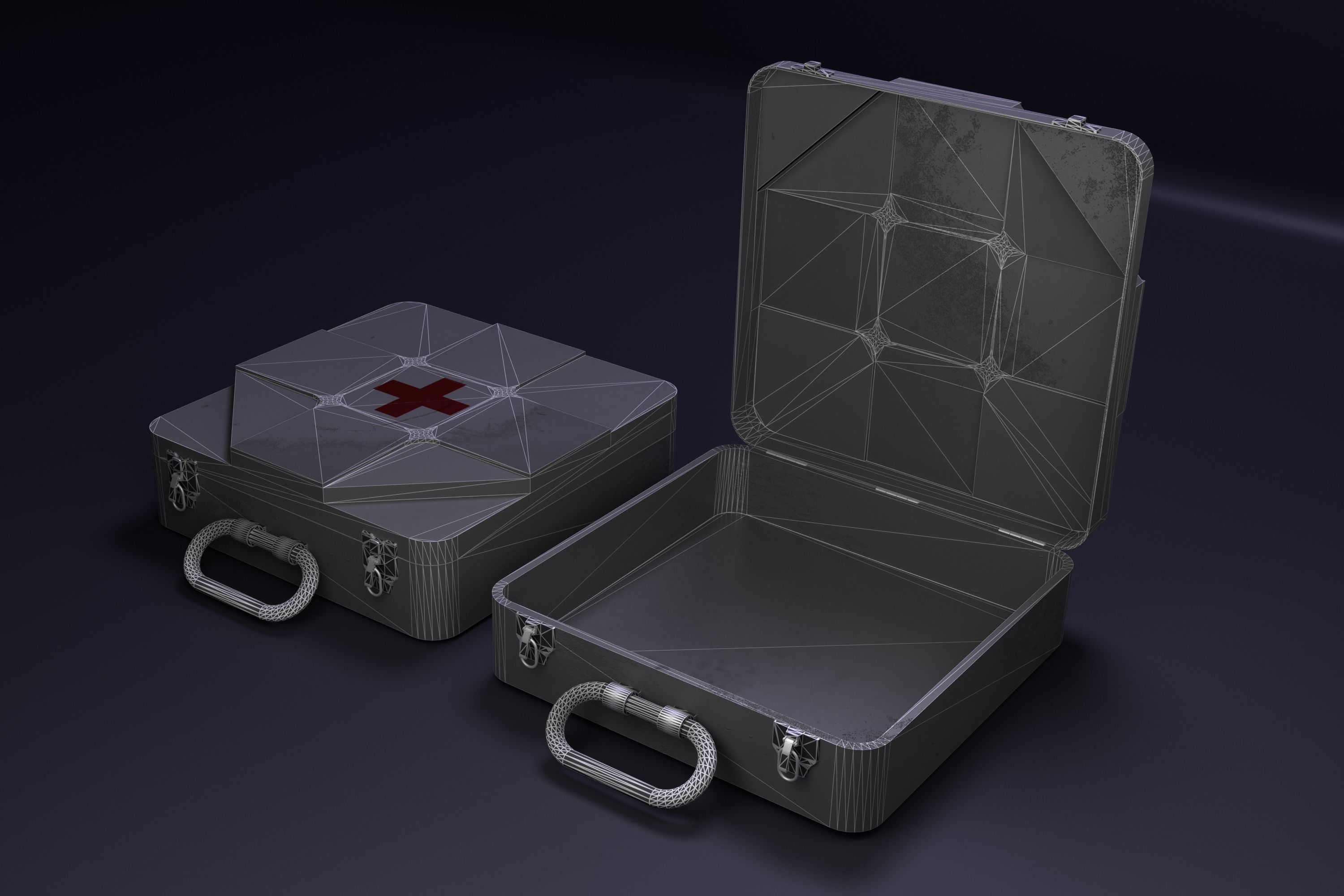 First Aid Medical Kit Little Suitcase With Medicine Low-poly 3D model_1