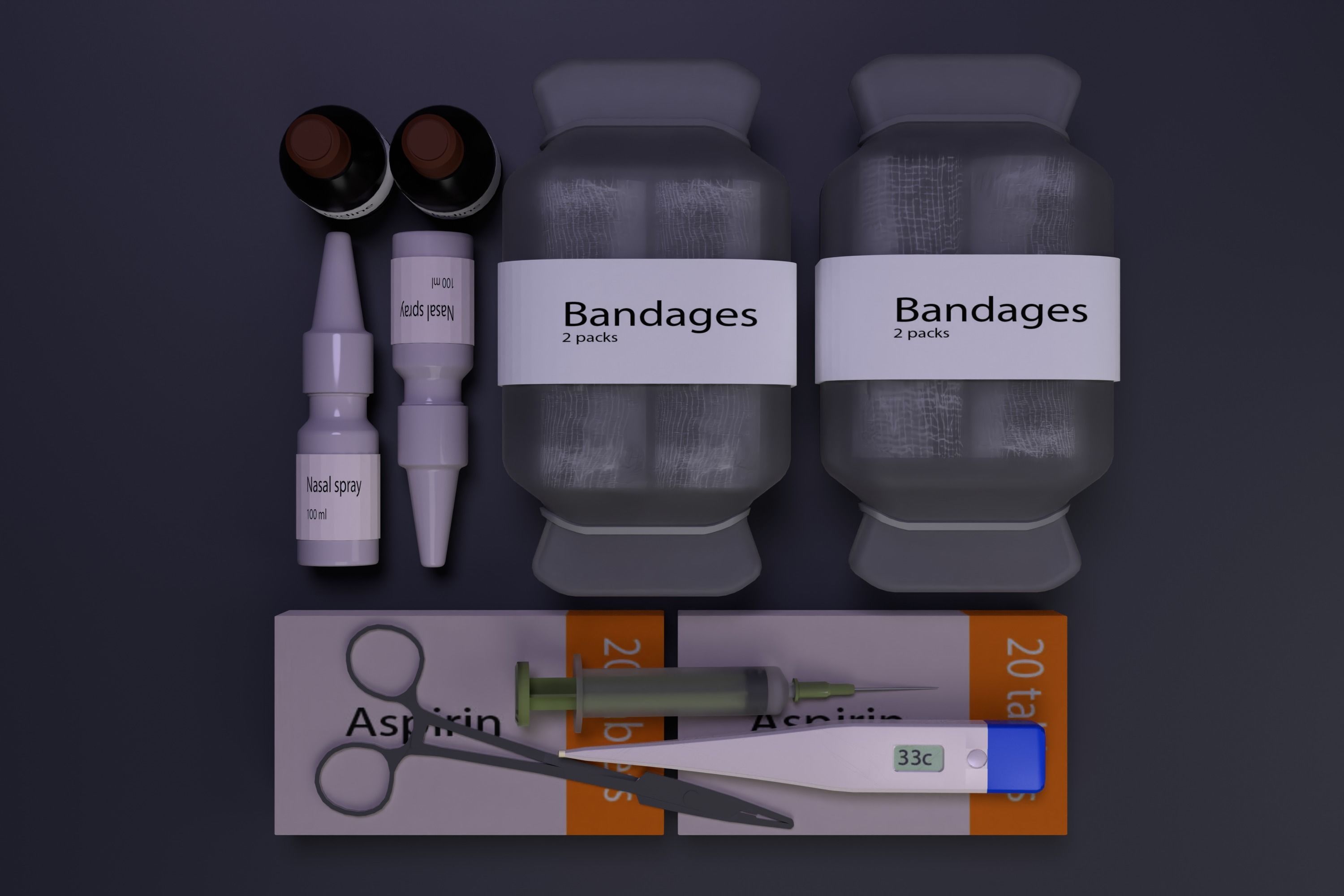 First Aid Medical Kit Little Suitcase With Medicine Low-poly 3D model_4