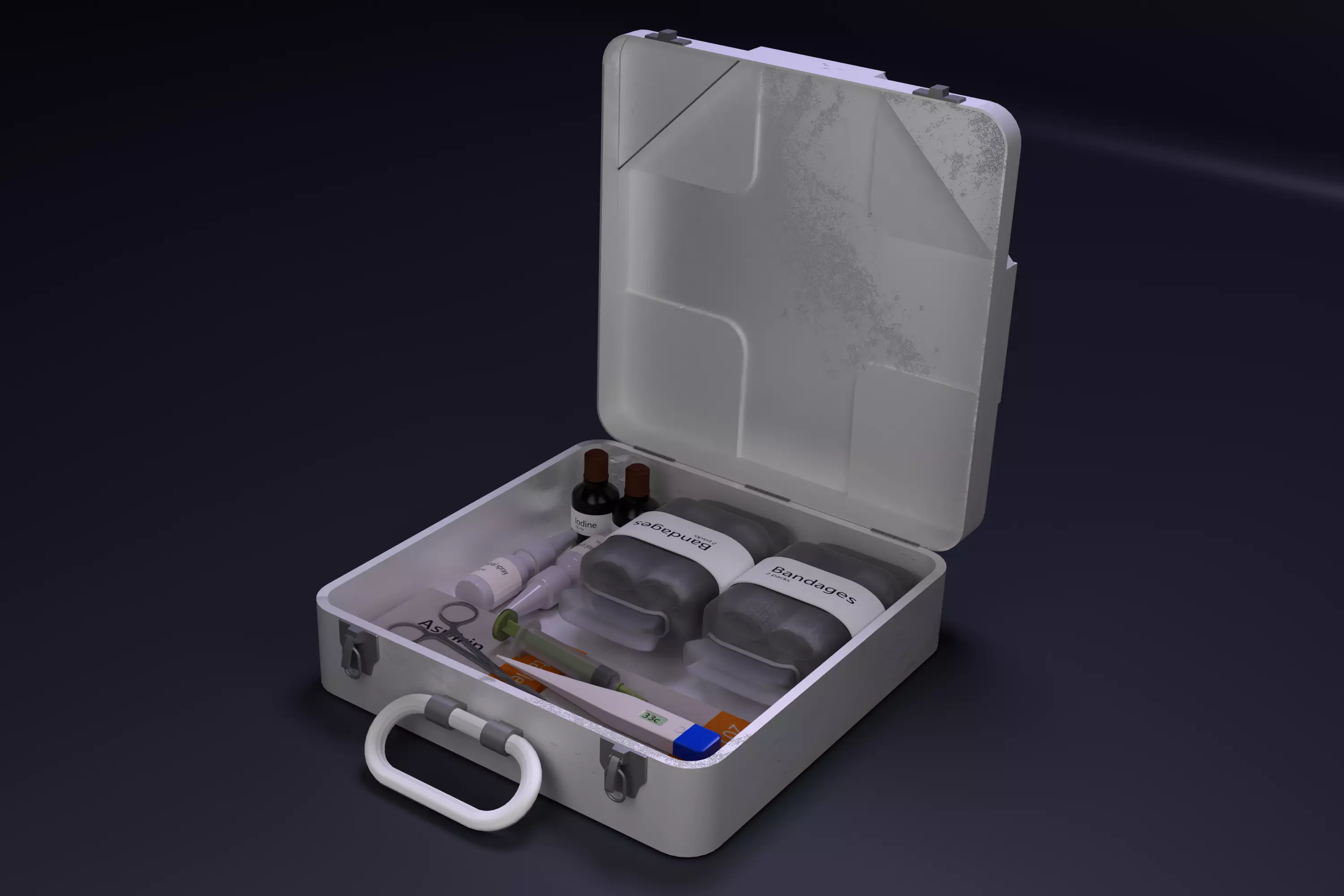 First Aid Medical Kit Little Suitcase With Medicine Low-poly 3D model_0