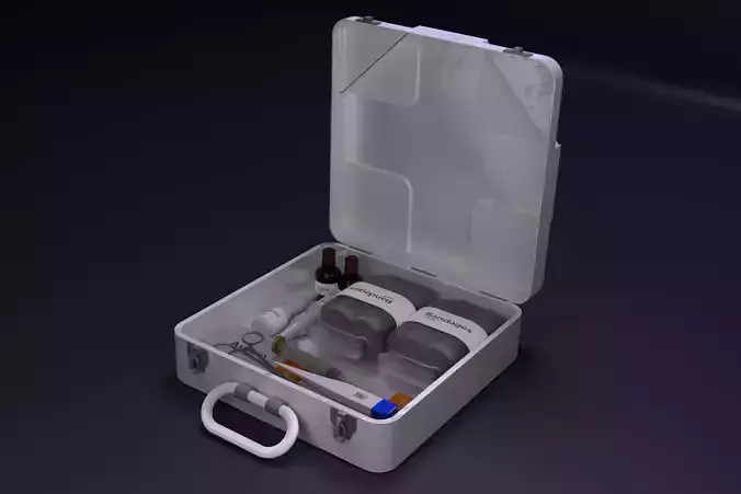 First Aid Medical Kit Little Suitcase With Medicine Low-poly 3D model