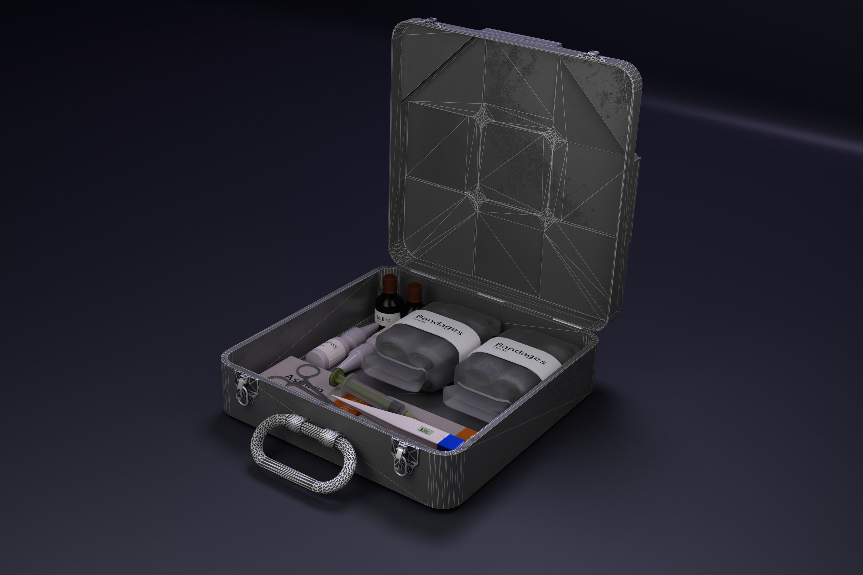 First Aid Medical Kit Little Suitcase With Medicine Low-poly 3D model_3