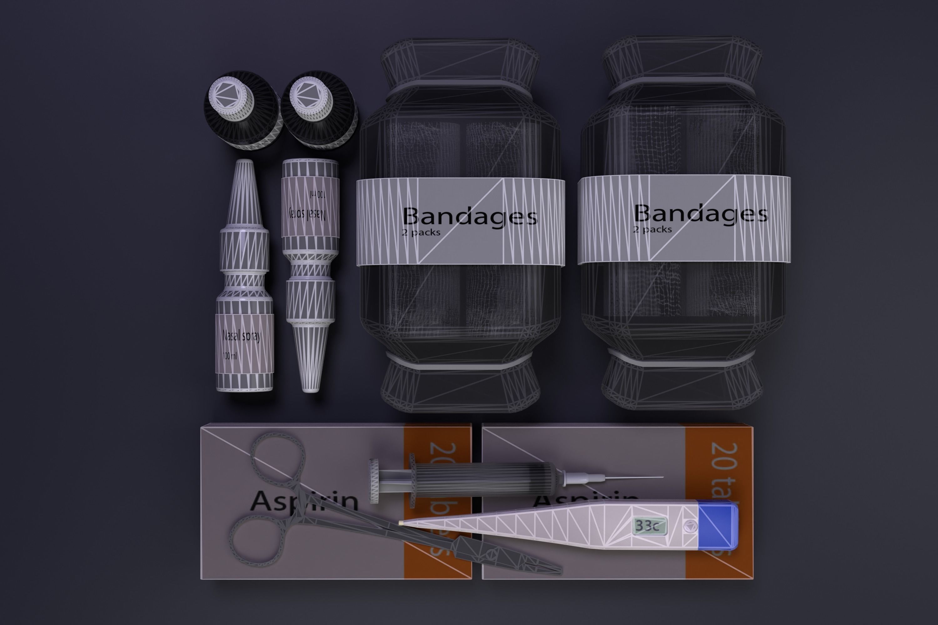 First Aid Medical Kit Little Suitcase With Medicine Low-poly 3D model_5
