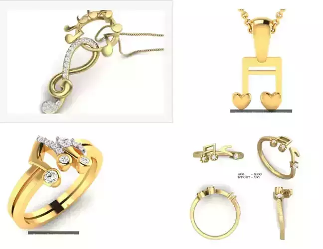 4 Music Notes Ring Pendant 3dm renders details  3D Model Collection