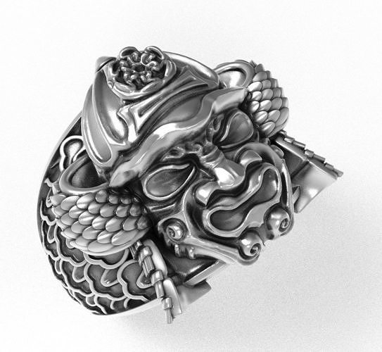 Samurai-ring silver ring with dragon 3D print model