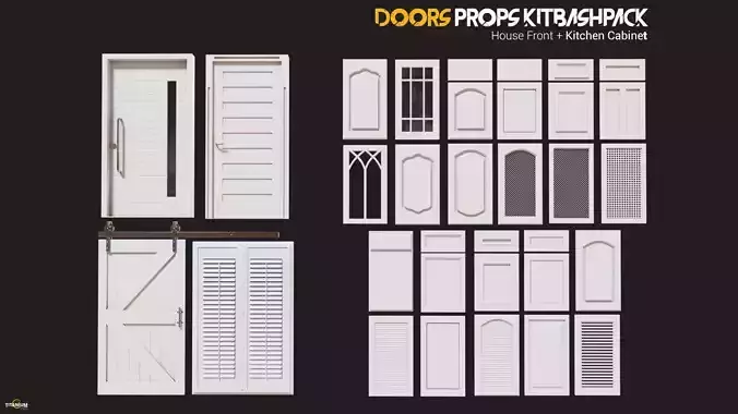Doors Kitbash Cabinet Doors And House Front Doors Free low-poly 3D model