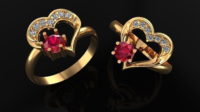 Women Ring 74 beautiful heart shape diamond engagement women 3D print model