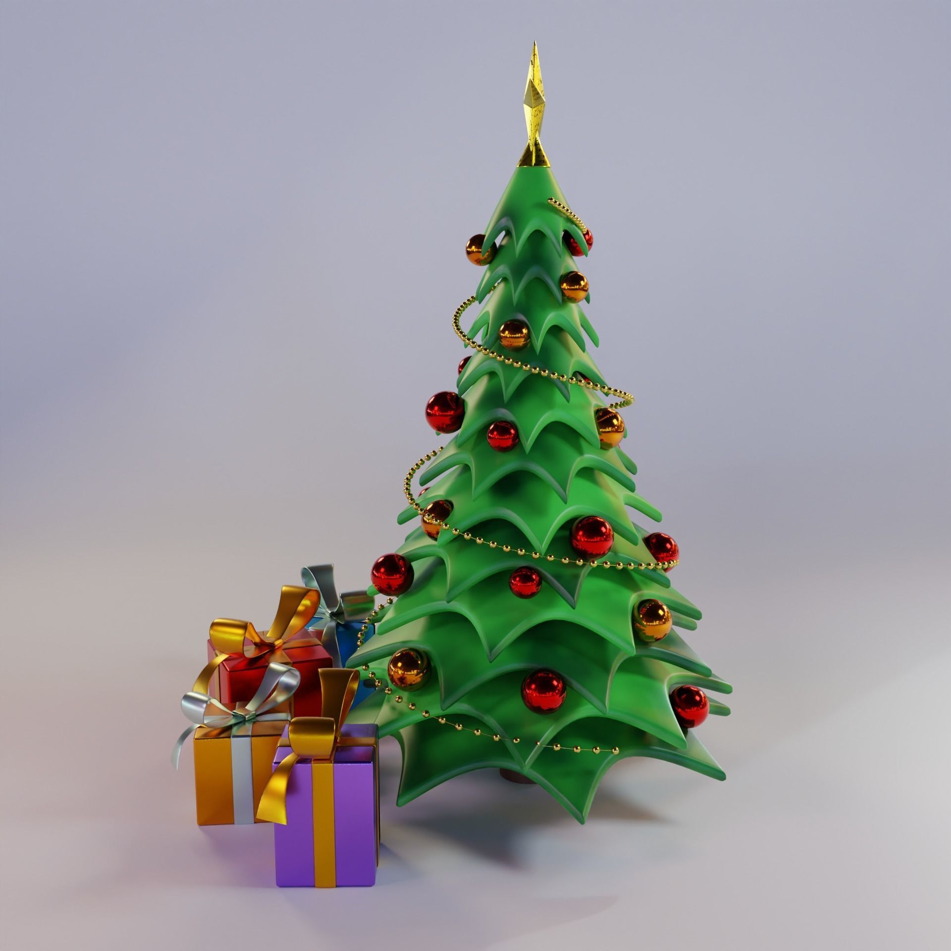 Christmas Tree Cartoon Look 3D model_10