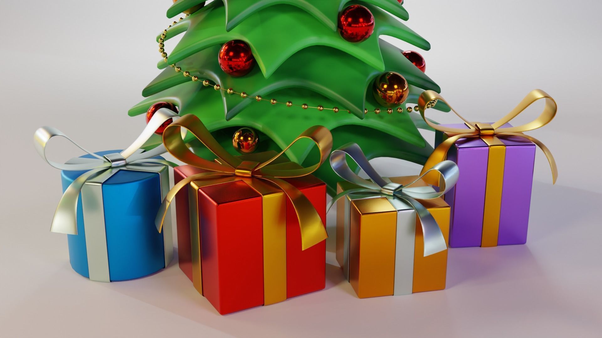 Christmas Tree Cartoon Look 3D model_4
