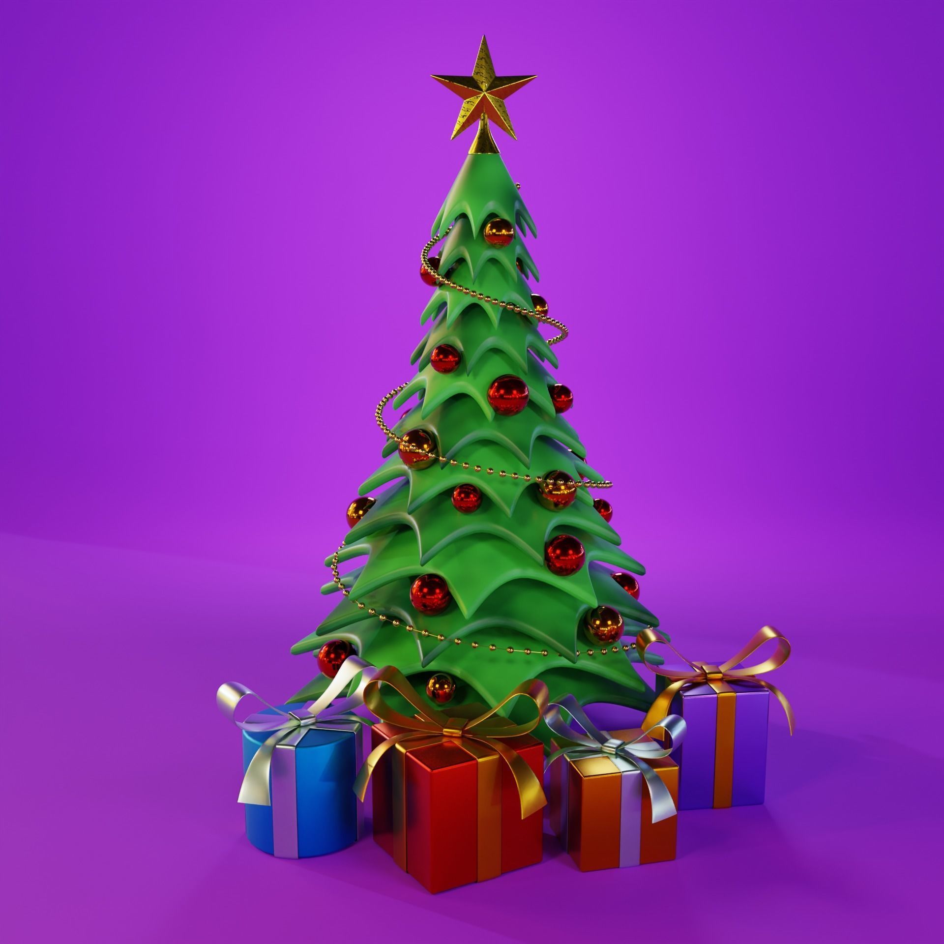 Christmas Tree Cartoon Look 3D model_2