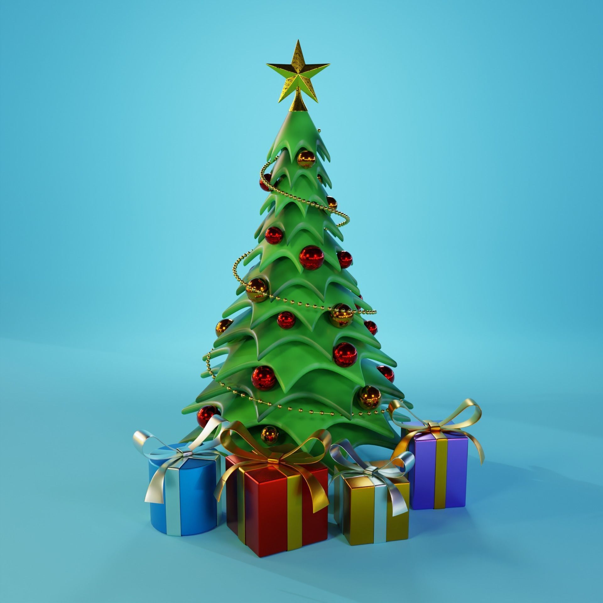 Christmas Tree Cartoon Look 3D model_3