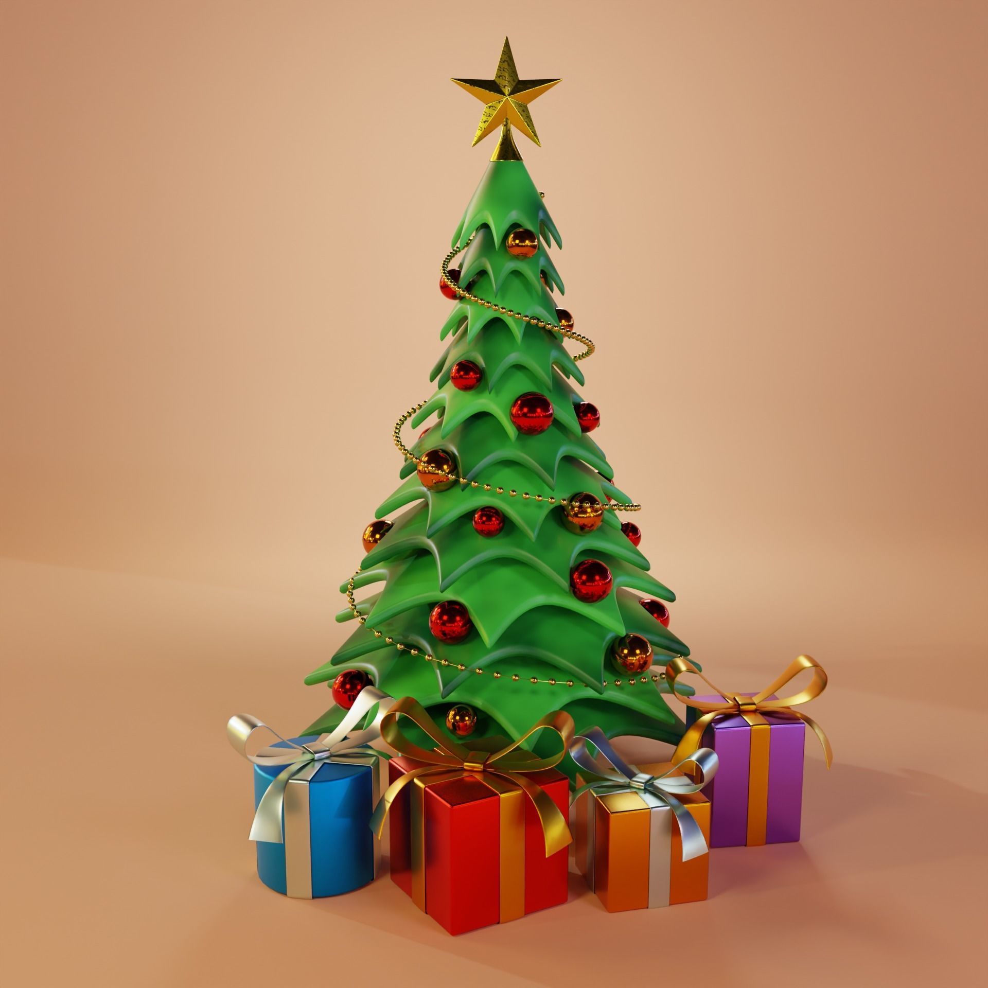Christmas Tree Cartoon Look 3D model_1