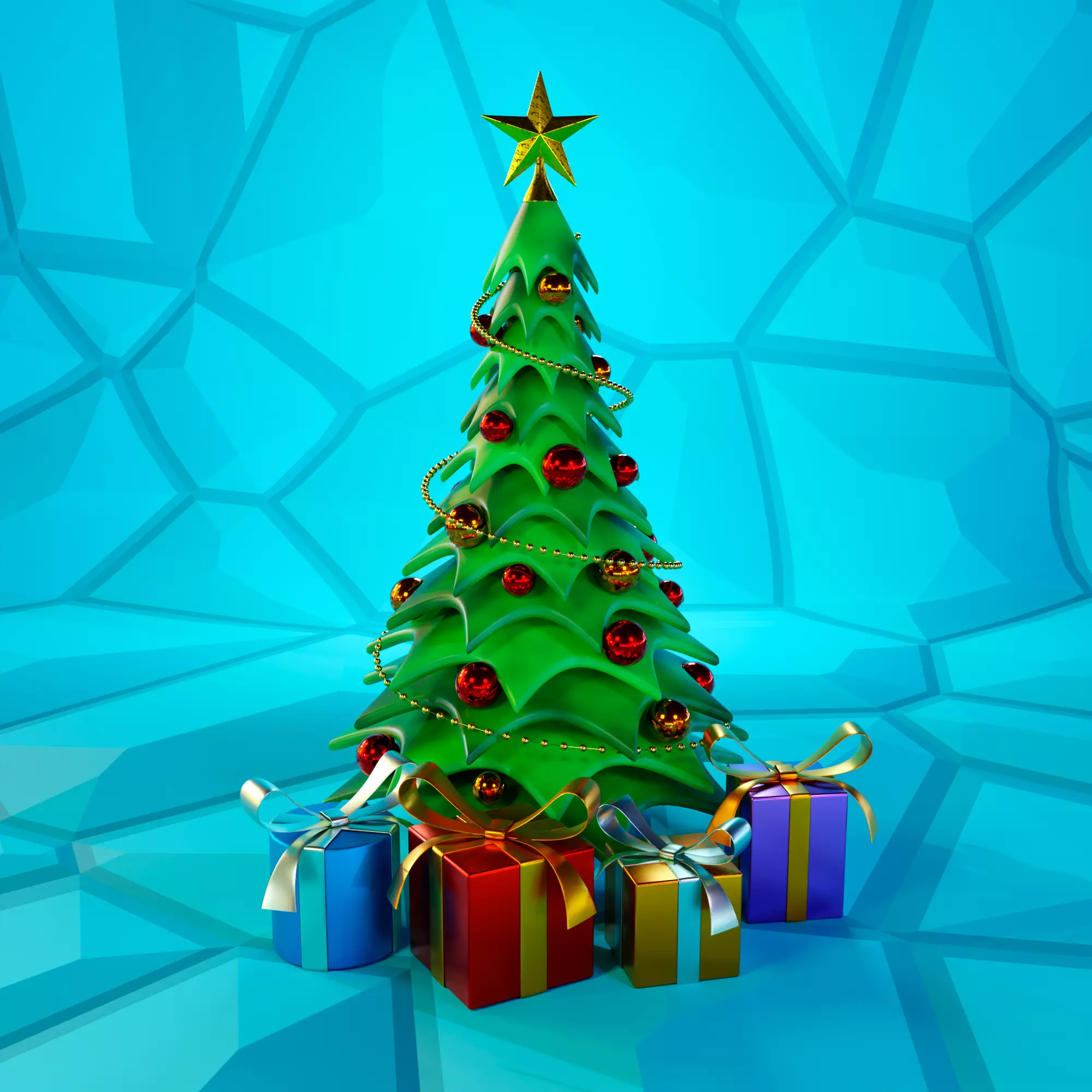 Christmas Tree Cartoon Look 3D model_0