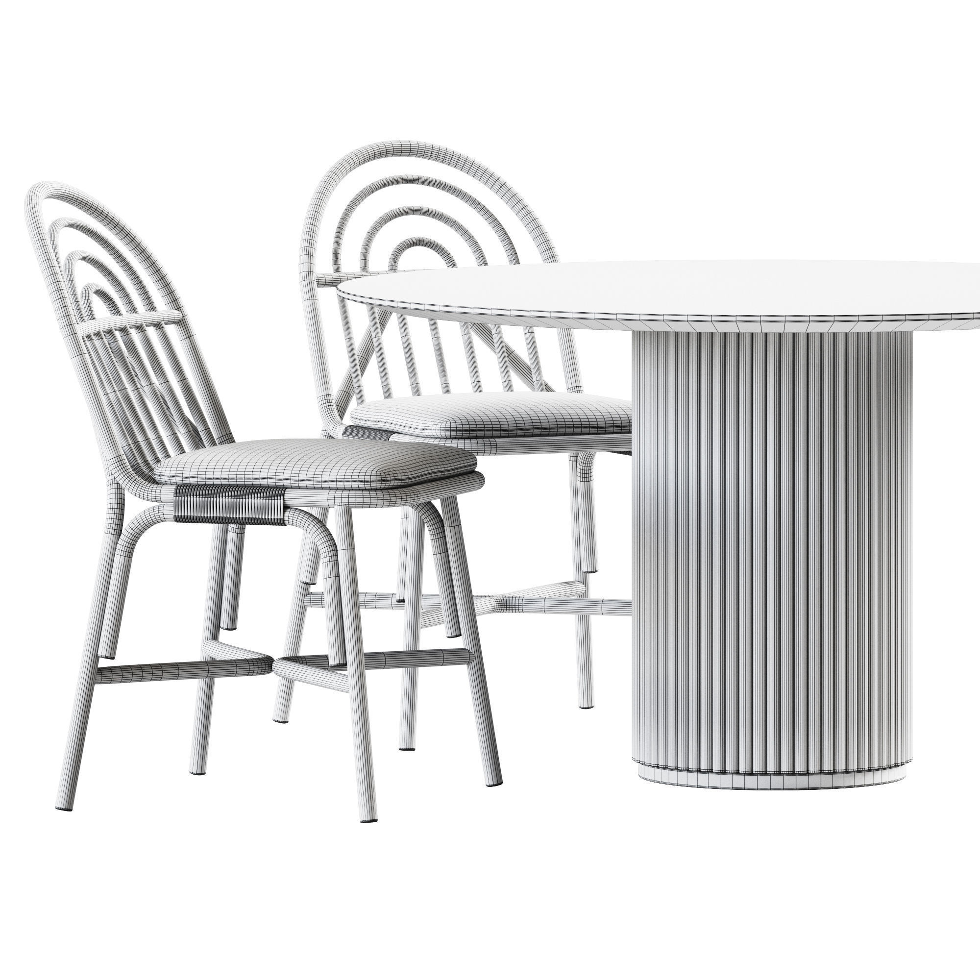 Table Palais royal By asplund and Chair Rotin 3D model_2